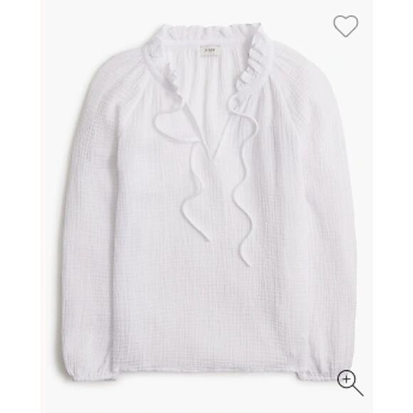 J.Crew Petite Long-Sleeve Gauzey Tie-top in Bright White Size XXSP - Picture 4 of 11